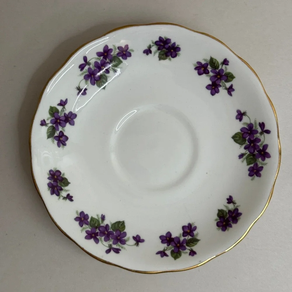 Queen Anne Bone China Saucer Plate Purple Violets Gold Trim England